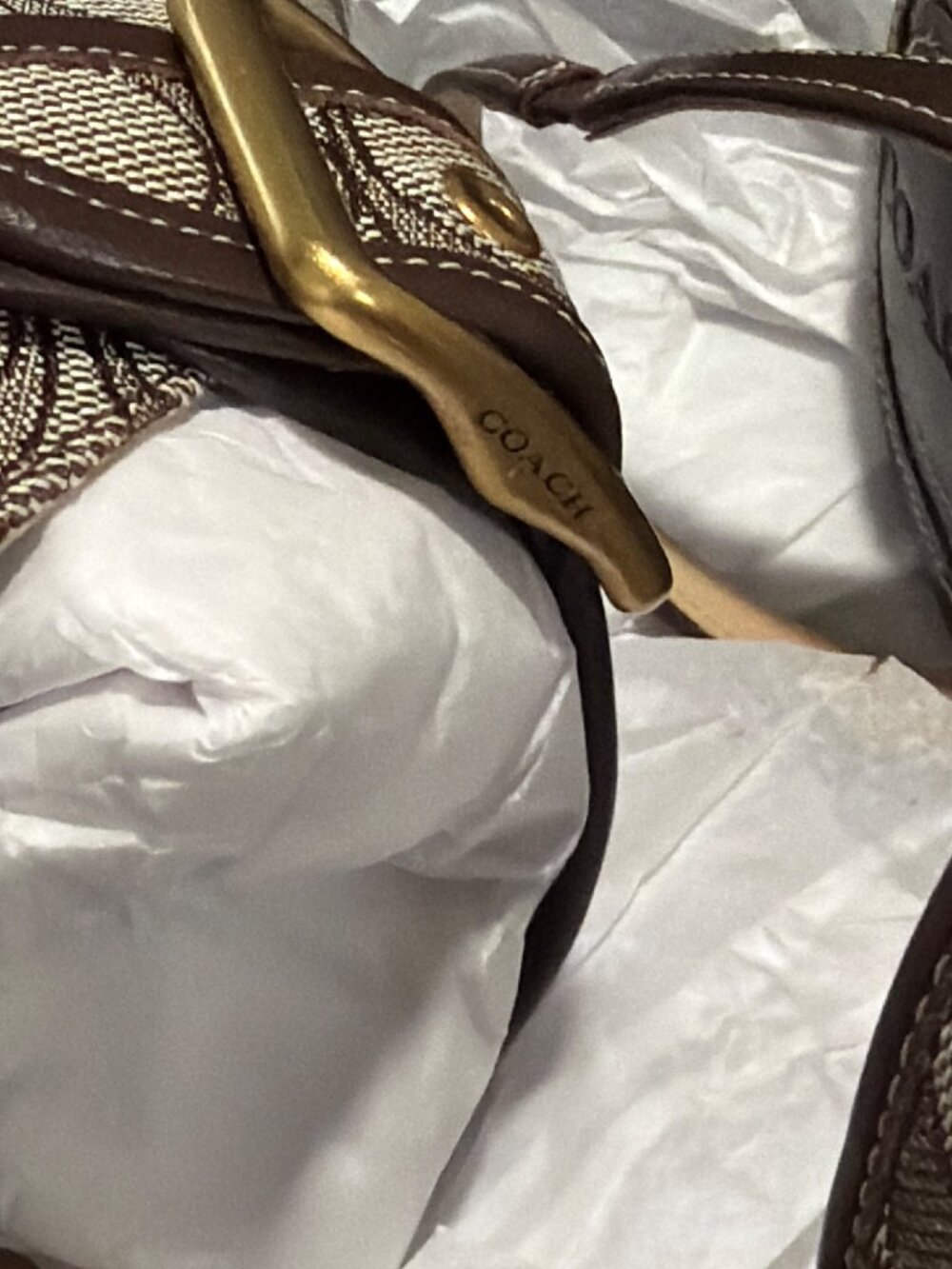 Coach Brown Signature Canvas Slingback Kitten Heels With Gold Buckle - Size 8 - Picture 8 of 10
